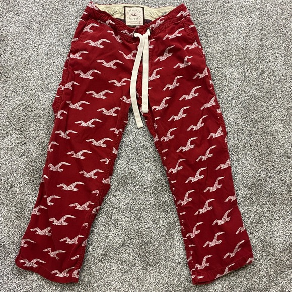 vintage Hollister mens pants s y2k Pajama Red All Over‎ Print drawstring pockets - Picture 1 of 11